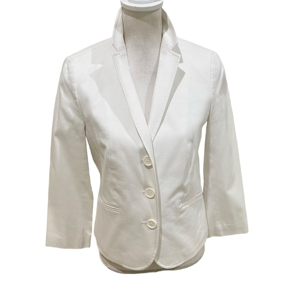 Talbots off white lined stretch cotton 3 button blazer jacket notched collar 6